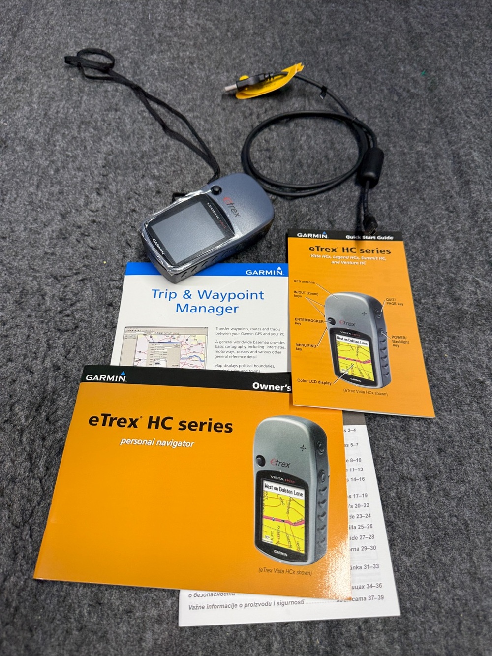 Garmin eTrex HC Series Handheld GPS in Gray with Yellow Manuals